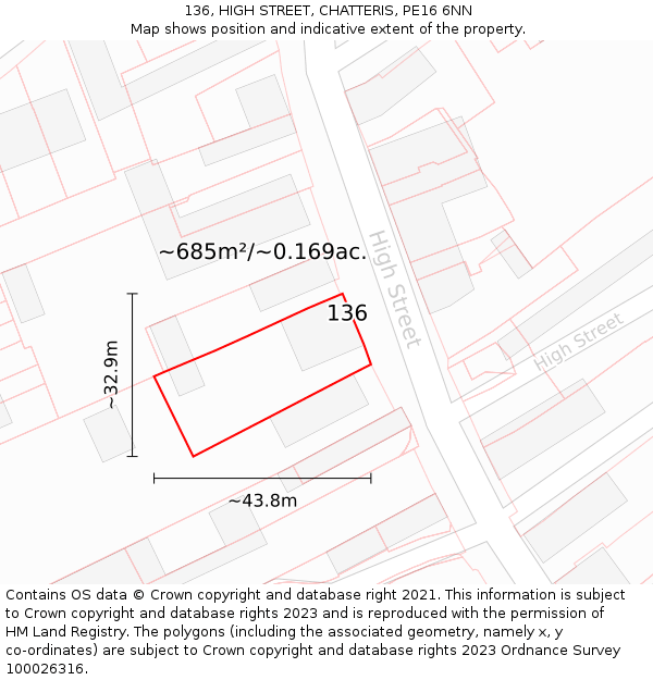 136, HIGH STREET, CHATTERIS, PE16 6NN: Plot and title map
