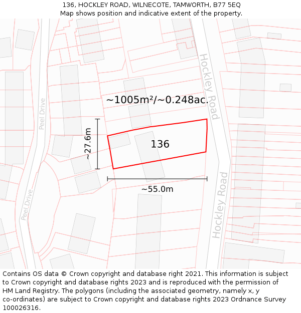 136, HOCKLEY ROAD, WILNECOTE, TAMWORTH, B77 5EQ: Plot and title map