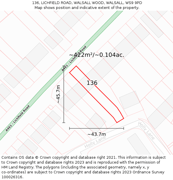 136, LICHFIELD ROAD, WALSALL WOOD, WALSALL, WS9 9PD: Plot and title map