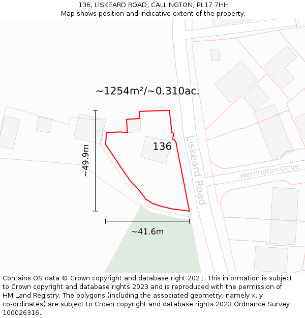 136, LISKEARD ROAD, CALLINGTON, PL17 7HH: Plot and title map