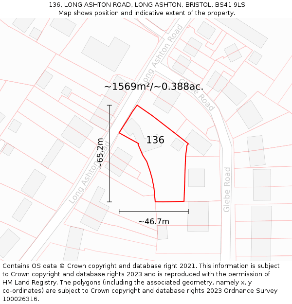 136, LONG ASHTON ROAD, LONG ASHTON, BRISTOL, BS41 9LS: Plot and title map