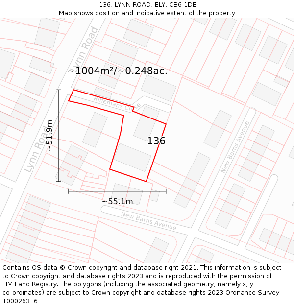 136, LYNN ROAD, ELY, CB6 1DE: Plot and title map
