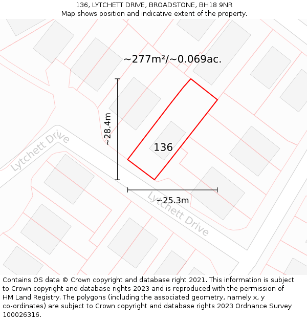 136, LYTCHETT DRIVE, BROADSTONE, BH18 9NR: Plot and title map