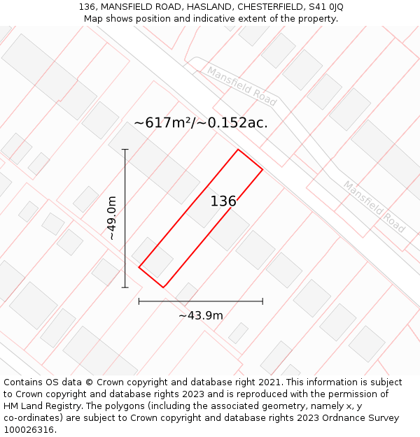 136, MANSFIELD ROAD, HASLAND, CHESTERFIELD, S41 0JQ: Plot and title map