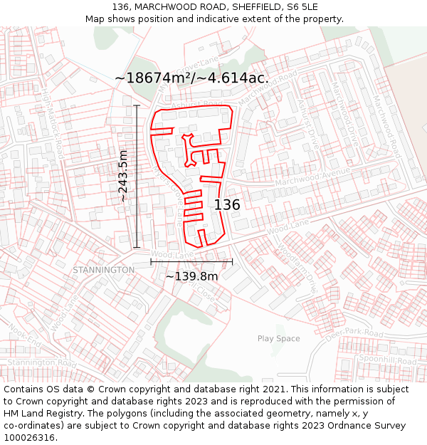136, MARCHWOOD ROAD, SHEFFIELD, S6 5LE: Plot and title map