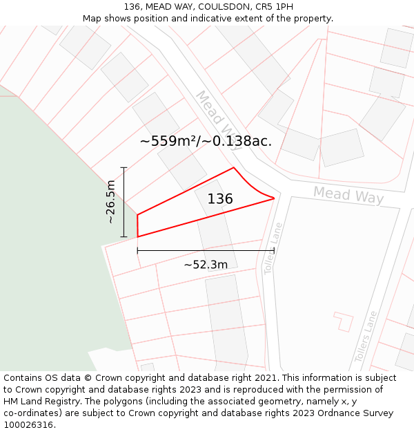 136, MEAD WAY, COULSDON, CR5 1PH: Plot and title map