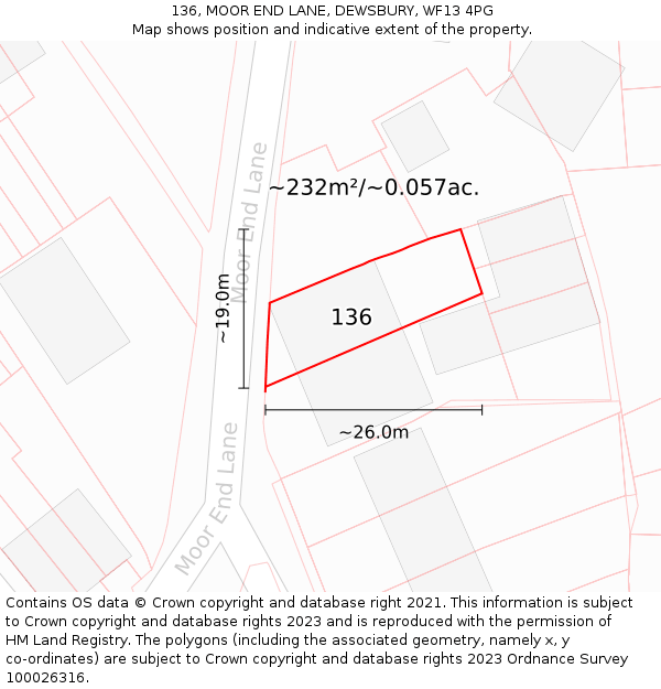 136, MOOR END LANE, DEWSBURY, WF13 4PG: Plot and title map