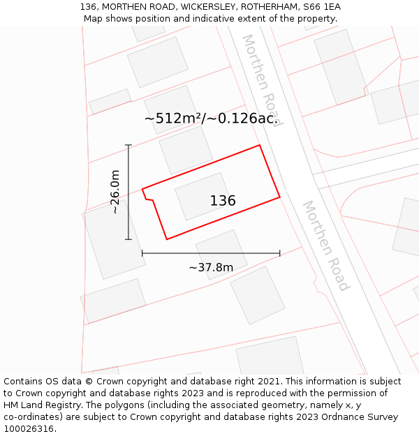 136, MORTHEN ROAD, WICKERSLEY, ROTHERHAM, S66 1EA: Plot and title map