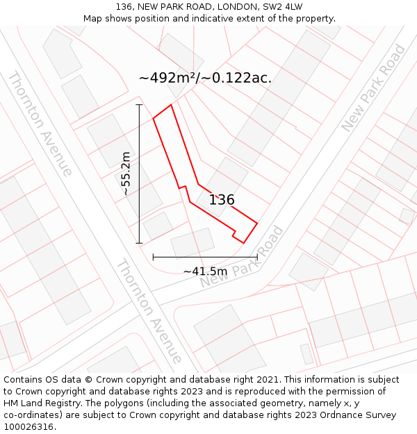 136, NEW PARK ROAD, LONDON, SW2 4LW: Plot and title map