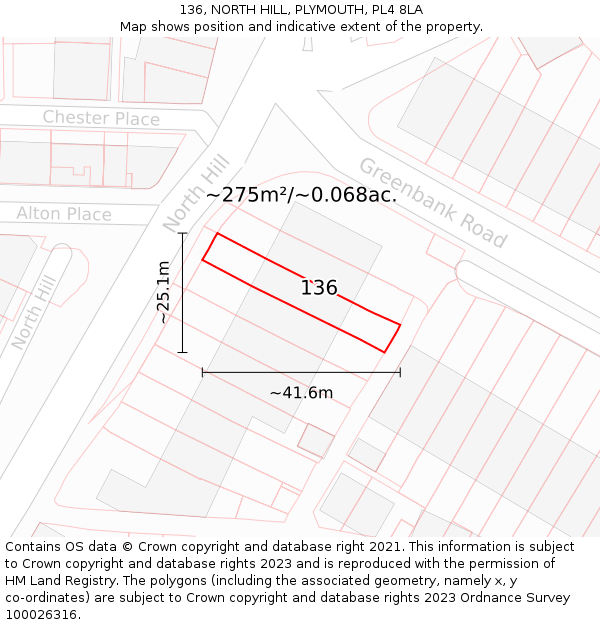136, NORTH HILL, PLYMOUTH, PL4 8LA: Plot and title map