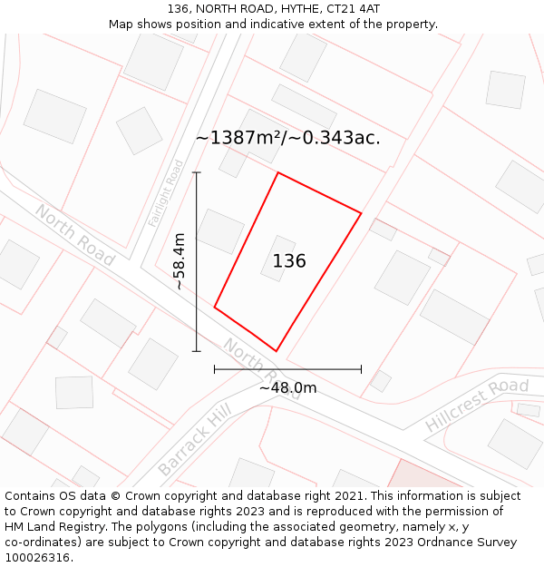 136, NORTH ROAD, HYTHE, CT21 4AT: Plot and title map