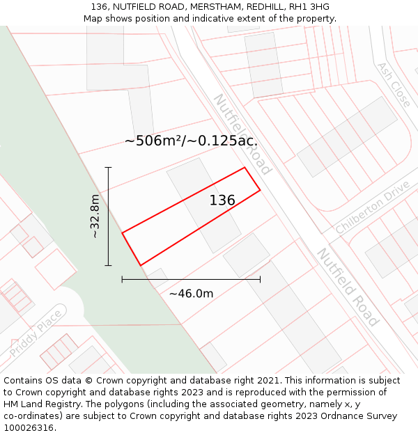 136, NUTFIELD ROAD, MERSTHAM, REDHILL, RH1 3HG: Plot and title map