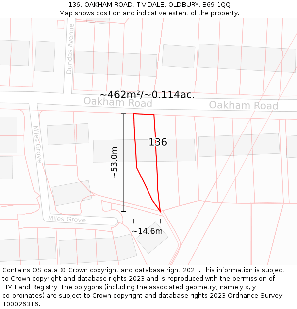 136, OAKHAM ROAD, TIVIDALE, OLDBURY, B69 1QQ: Plot and title map