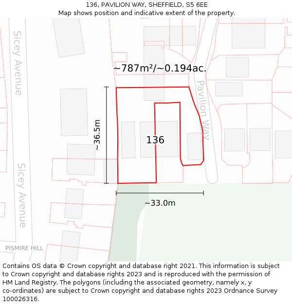 136, PAVILION WAY, SHEFFIELD, S5 6EE: Plot and title map