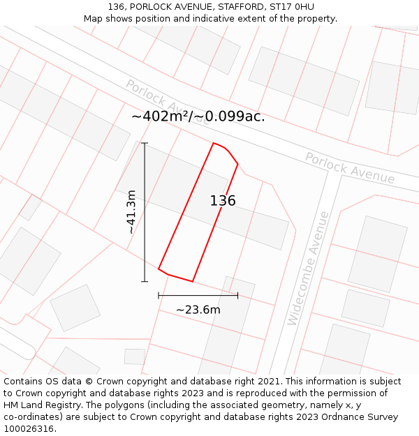136, PORLOCK AVENUE, STAFFORD, ST17 0HU: Plot and title map