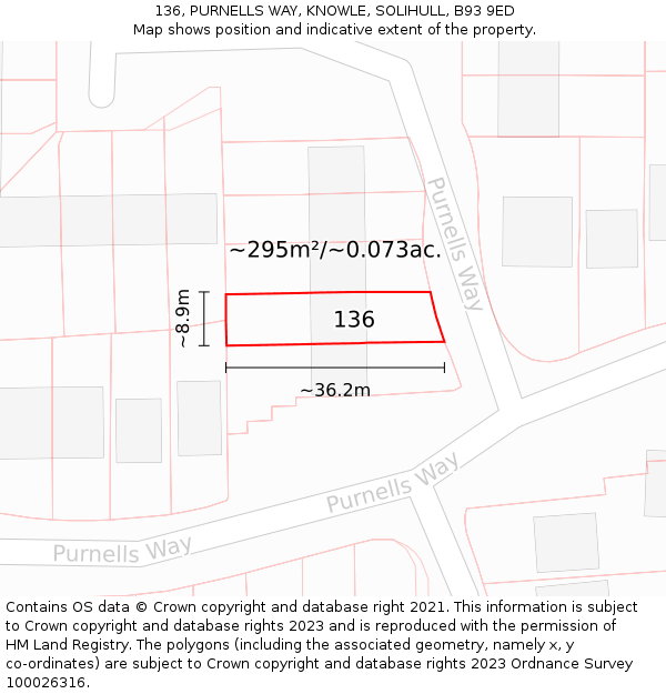 136, PURNELLS WAY, KNOWLE, SOLIHULL, B93 9ED: Plot and title map