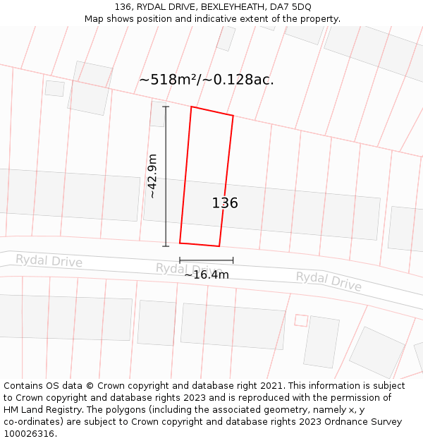 136, RYDAL DRIVE, BEXLEYHEATH, DA7 5DQ: Plot and title map