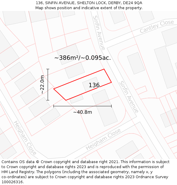 136, SINFIN AVENUE, SHELTON LOCK, DERBY, DE24 9QA: Plot and title map