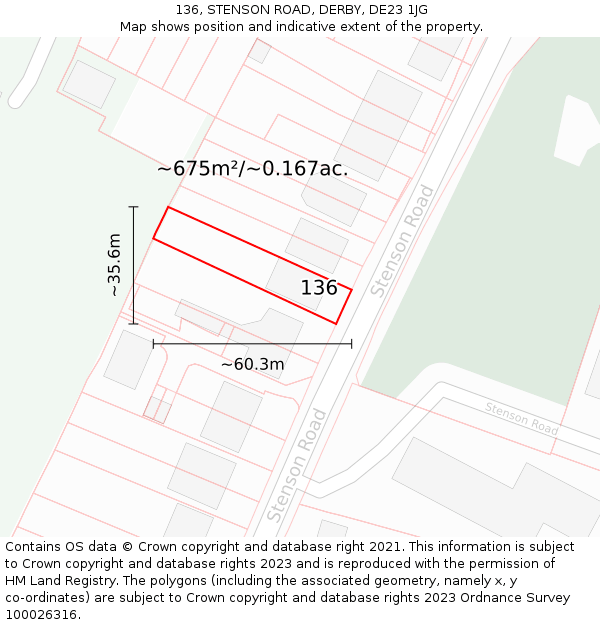 136, STENSON ROAD, DERBY, DE23 1JG: Plot and title map