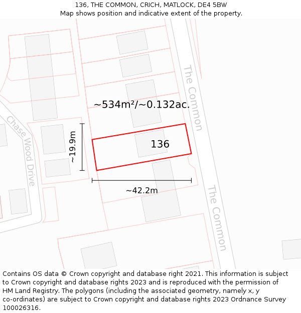 136, THE COMMON, CRICH, MATLOCK, DE4 5BW: Plot and title map