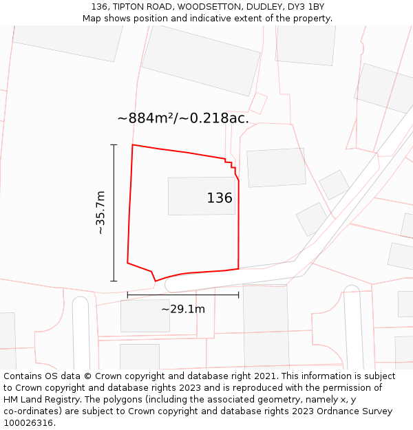 136, TIPTON ROAD, WOODSETTON, DUDLEY, DY3 1BY: Plot and title map
