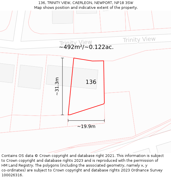 136, TRINITY VIEW, CAERLEON, NEWPORT, NP18 3SW: Plot and title map