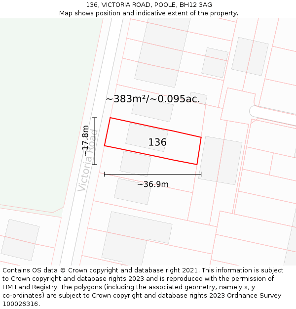136, VICTORIA ROAD, POOLE, BH12 3AG: Plot and title map