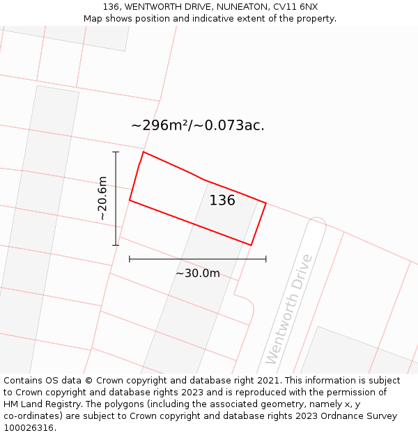 136, WENTWORTH DRIVE, NUNEATON, CV11 6NX: Plot and title map
