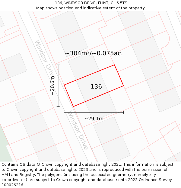 136, WINDSOR DRIVE, FLINT, CH6 5TS: Plot and title map