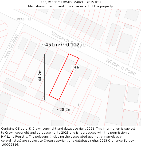 136, WISBECH ROAD, MARCH, PE15 8EU: Plot and title map