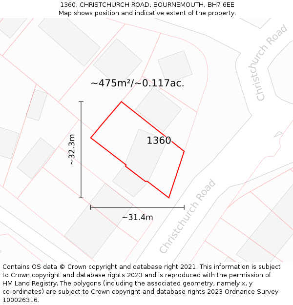 1360, CHRISTCHURCH ROAD, BOURNEMOUTH, BH7 6EE: Plot and title map