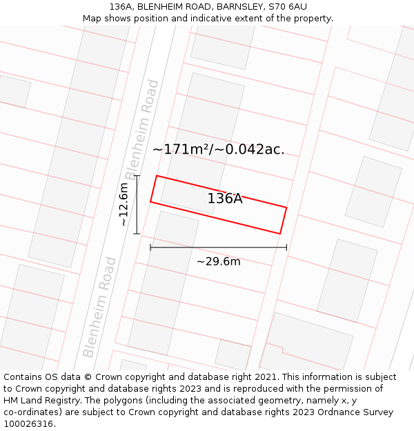 136A, BLENHEIM ROAD, BARNSLEY, S70 6AU: Plot and title map