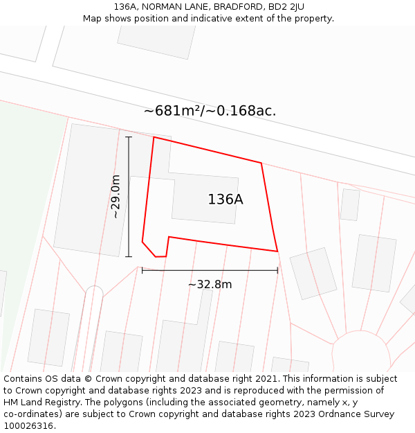 136A, NORMAN LANE, BRADFORD, BD2 2JU: Plot and title map