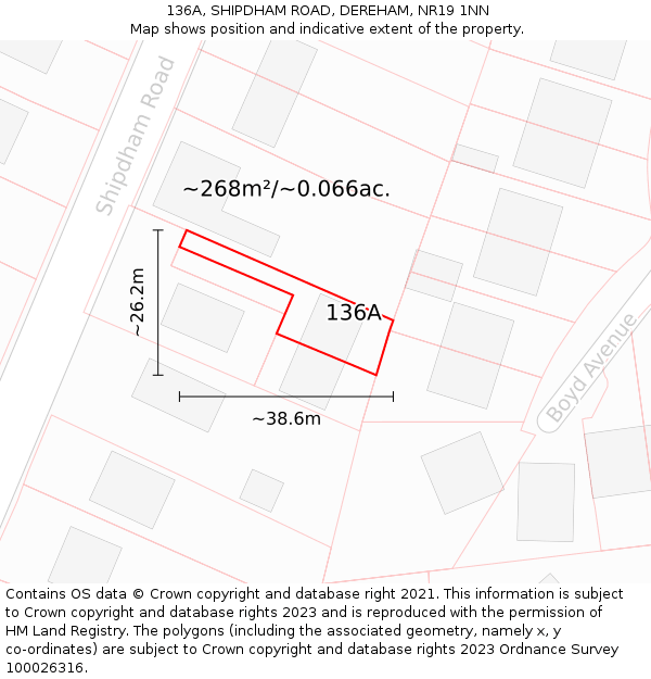 136A, SHIPDHAM ROAD, DEREHAM, NR19 1NN: Plot and title map