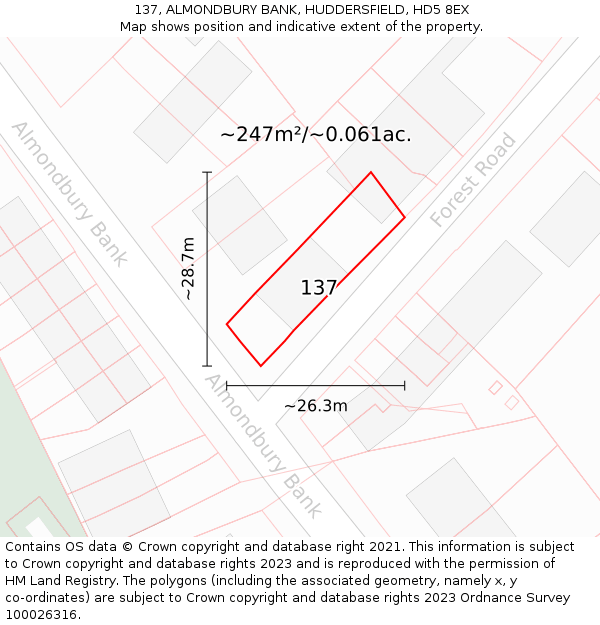 137, ALMONDBURY BANK, HUDDERSFIELD, HD5 8EX: Plot and title map
