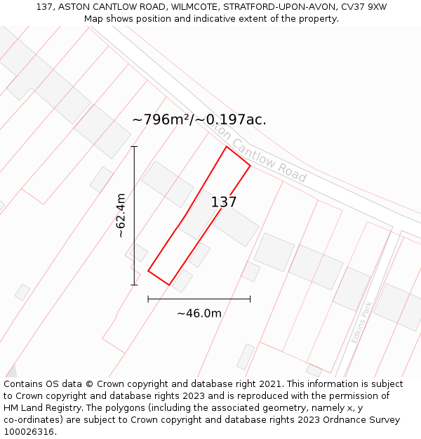 137, ASTON CANTLOW ROAD, WILMCOTE, STRATFORD-UPON-AVON, CV37 9XW: Plot and title map