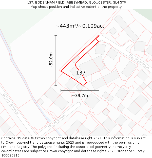 137, BODENHAM FIELD, ABBEYMEAD, GLOUCESTER, GL4 5TP: Plot and title map