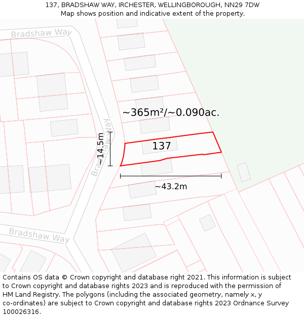 137, BRADSHAW WAY, IRCHESTER, WELLINGBOROUGH, NN29 7DW: Plot and title map