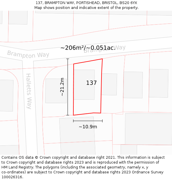 137, BRAMPTON WAY, PORTISHEAD, BRISTOL, BS20 6YX: Plot and title map
