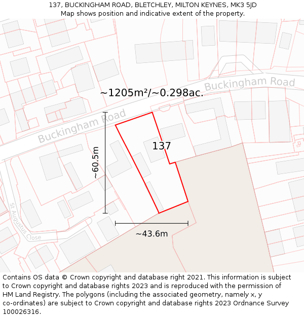 137, BUCKINGHAM ROAD, BLETCHLEY, MILTON KEYNES, MK3 5JD: Plot and title map