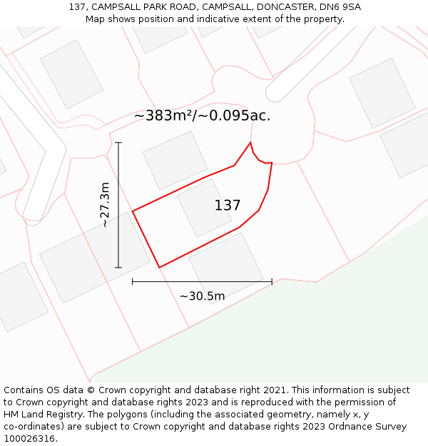 137, CAMPSALL PARK ROAD, CAMPSALL, DONCASTER, DN6 9SA: Plot and title map