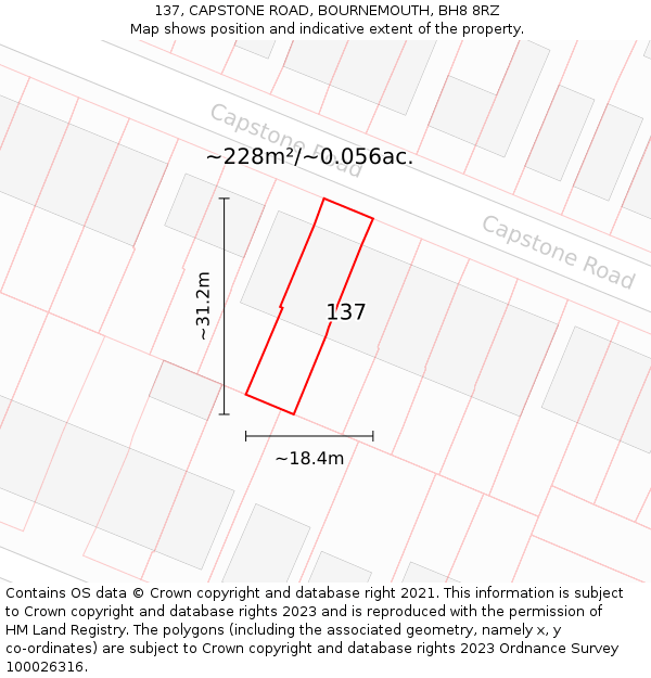 137, CAPSTONE ROAD, BOURNEMOUTH, BH8 8RZ: Plot and title map