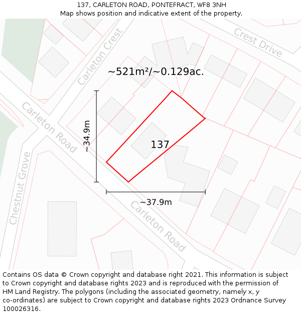 137, CARLETON ROAD, PONTEFRACT, WF8 3NH: Plot and title map