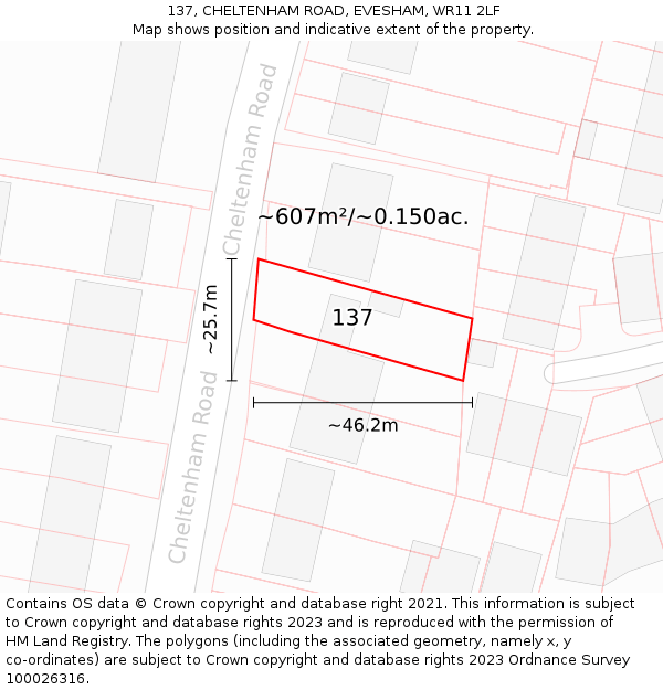137, CHELTENHAM ROAD, EVESHAM, WR11 2LF: Plot and title map