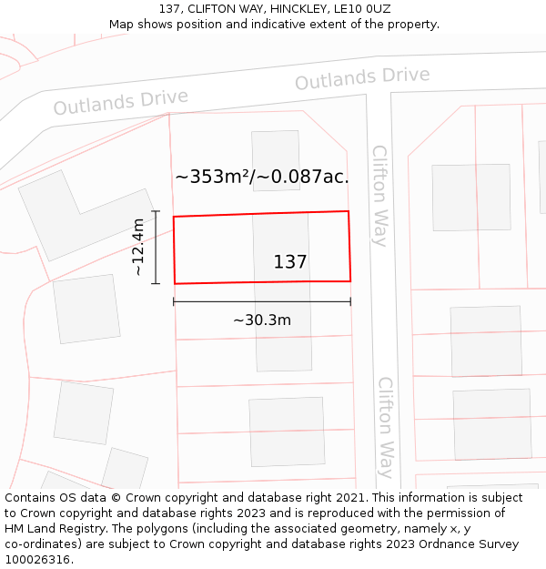 137, CLIFTON WAY, HINCKLEY, LE10 0UZ: Plot and title map
