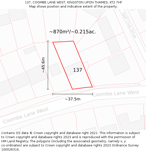 137, COOMBE LANE WEST, KINGSTON UPON THAMES, KT2 7HF: Plot and title map