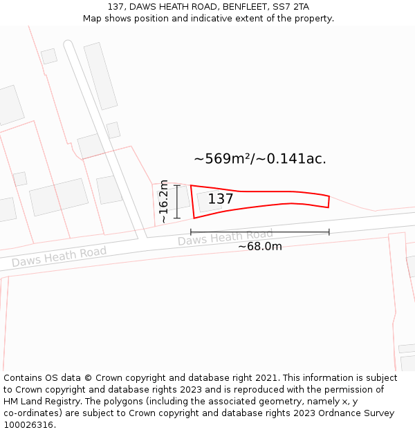 137, DAWS HEATH ROAD, BENFLEET, SS7 2TA: Plot and title map