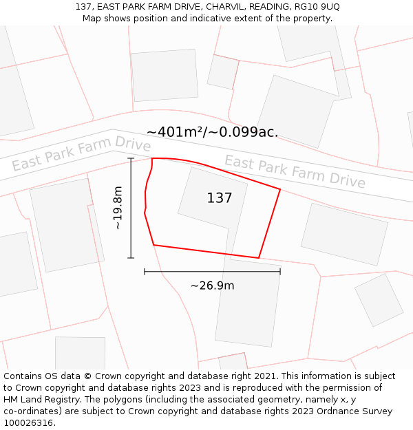 137, EAST PARK FARM DRIVE, CHARVIL, READING, RG10 9UQ: Plot and title map
