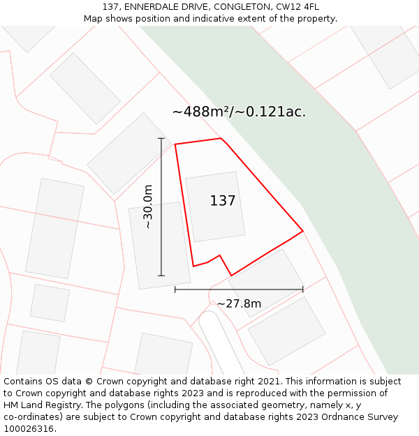 137, ENNERDALE DRIVE, CONGLETON, CW12 4FL: Plot and title map