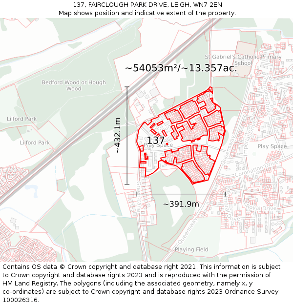 137, FAIRCLOUGH PARK DRIVE, LEIGH, WN7 2EN: Plot and title map